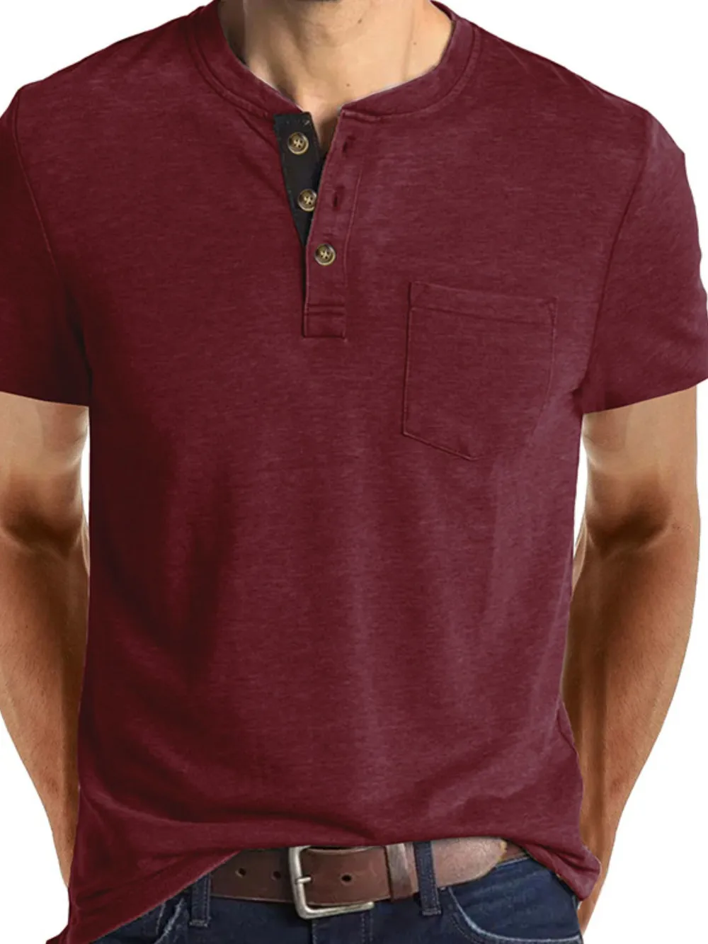 Men's Full Size Classic Henley Pocket Polo T-Shirt Plus Size, image 11