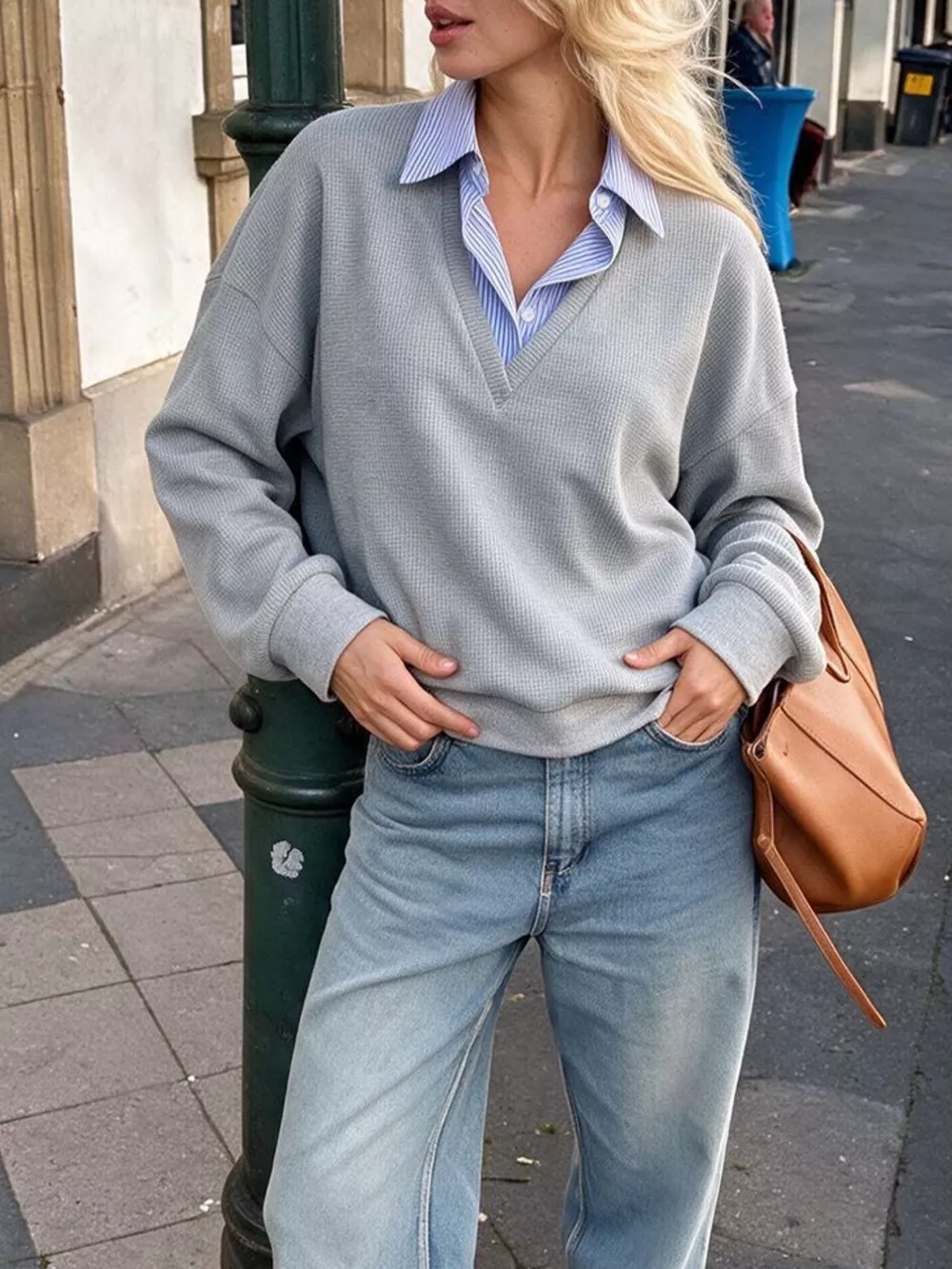 Striped Collar Dropped Shoulder Sweatshirt, image 6