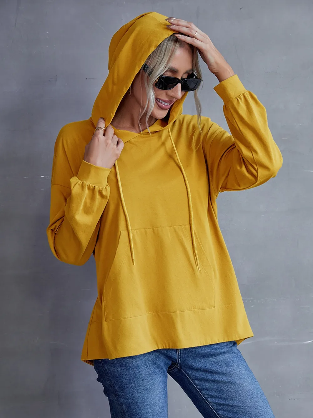 Drawstring Pocketed Dropped Shoulder Hoodie, image 5