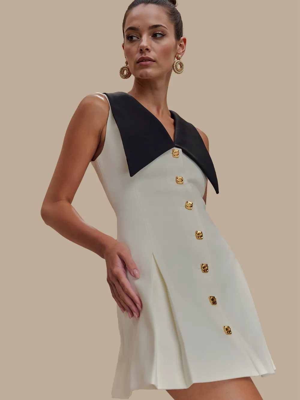 Button Front Sleeveless Mini Dress, image 3