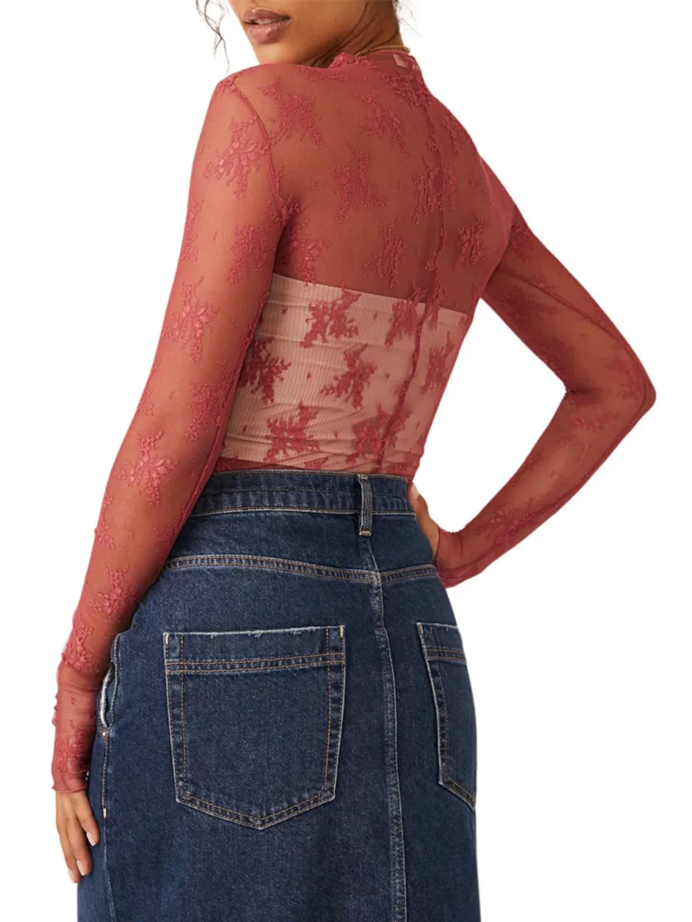 Lace Mock Neck Long Sleeve Blouse, image 19