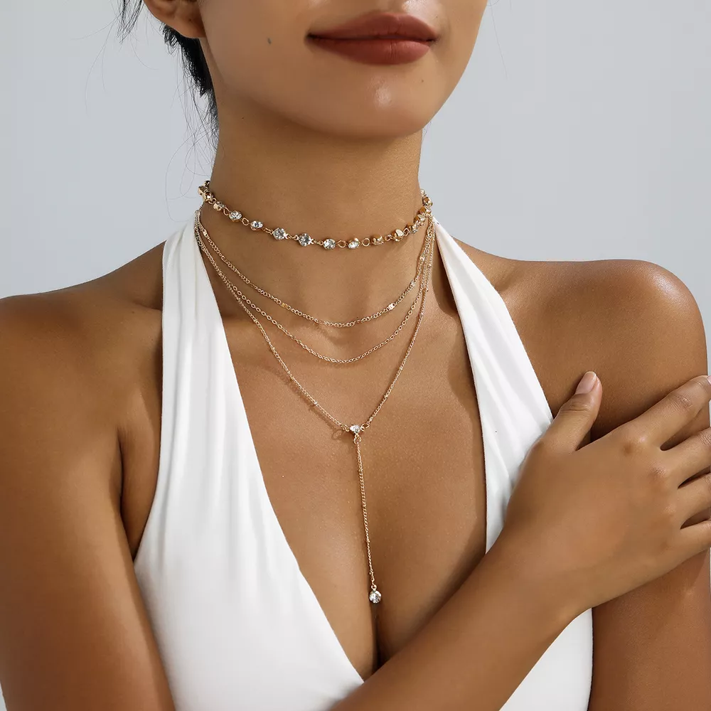 Multi-Layered Rhinestone Choker Necklace, image 3