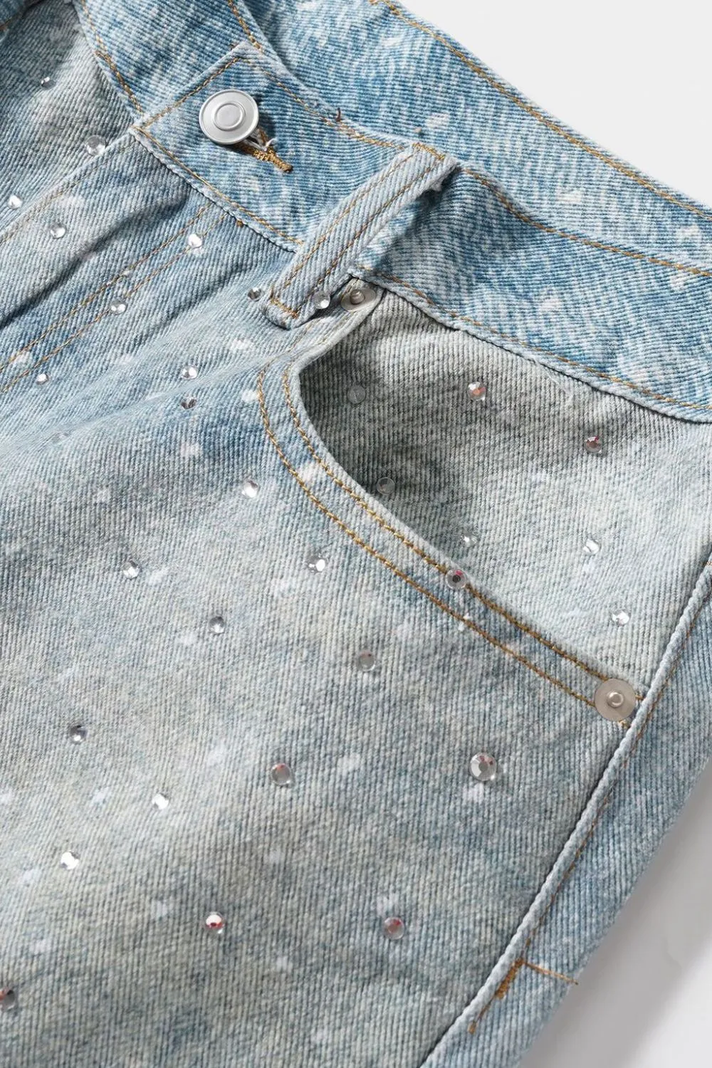 Men's Washed Rhinestone Denim Bermuda Shorts, image 4