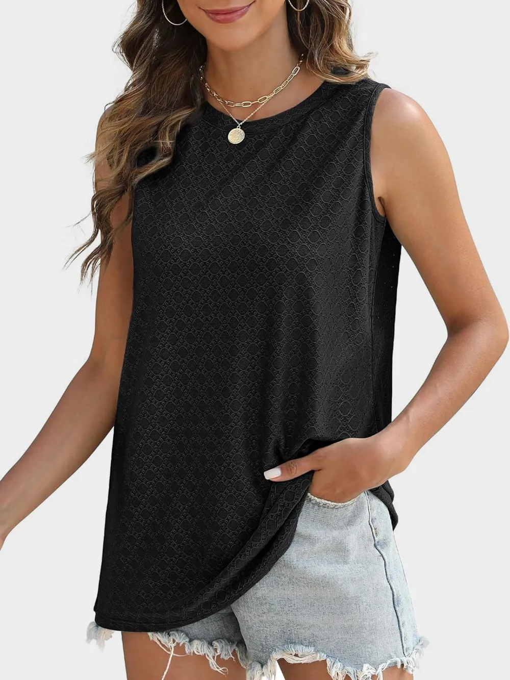 Eyelet Round Neck Tank, image 4
