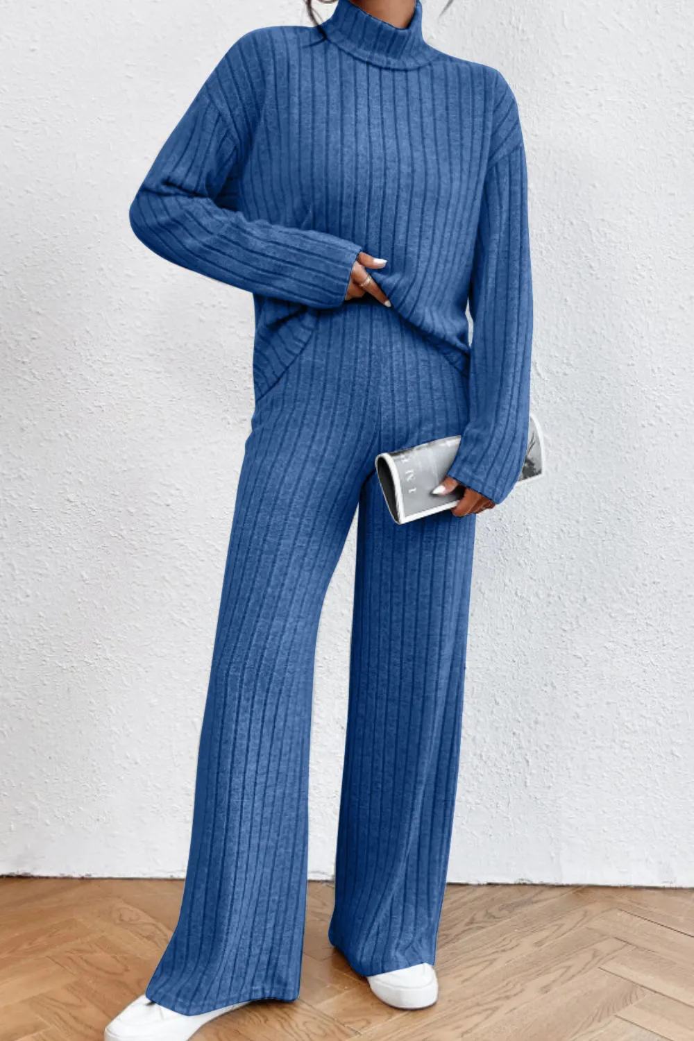 Mock Neck Dropped Shoulder Top and Pants Set, image 24