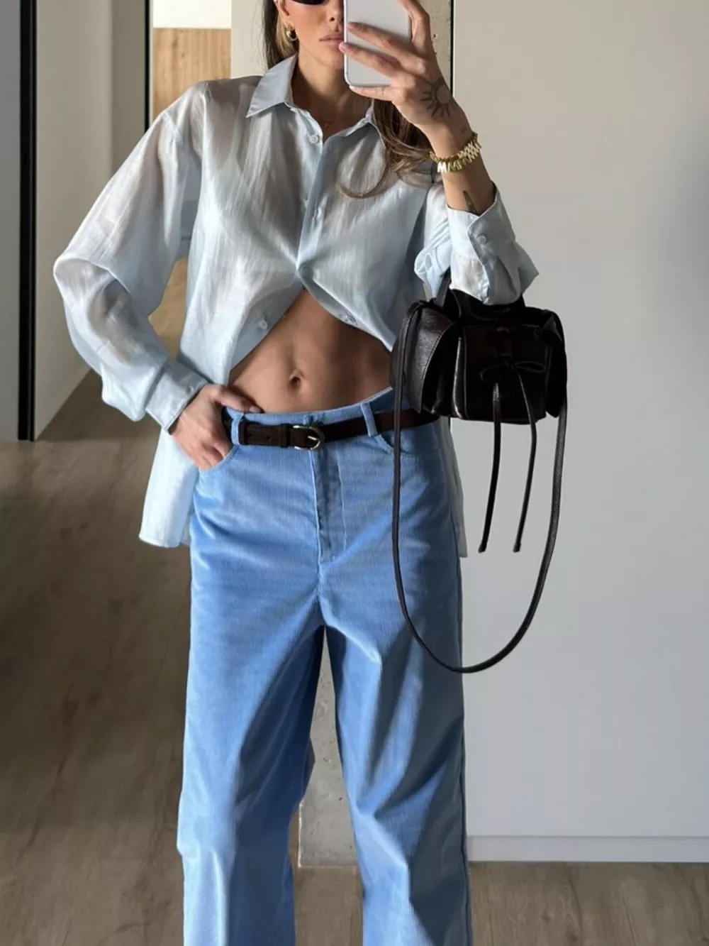 Sheer Oversized Button-Up Shirt, image 12