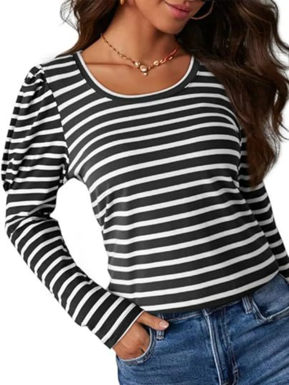 Striped Round Neck Long Sleeve T-Shirt, image 13