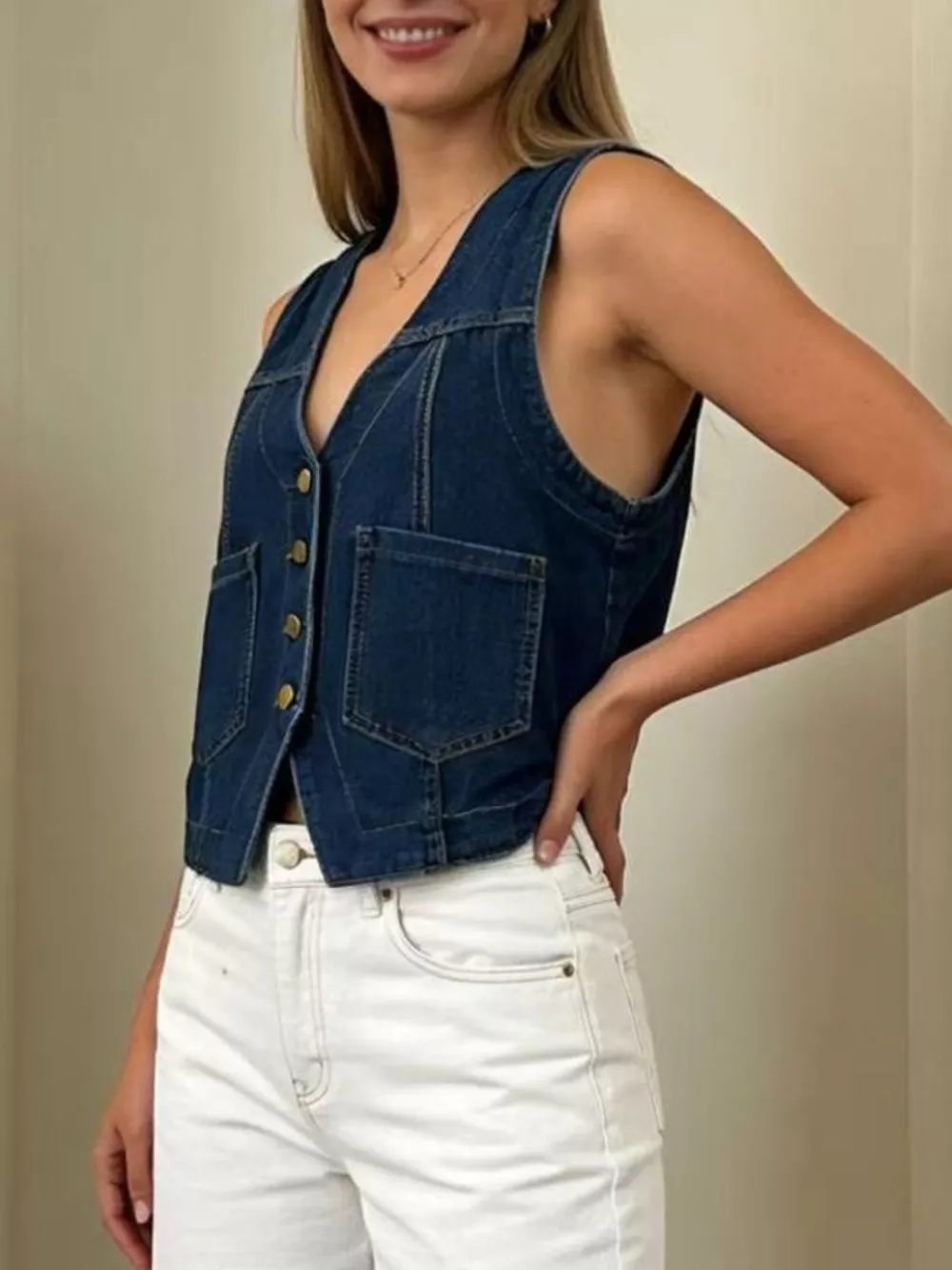 Plus Size Button-Down Denim Vest, image 9