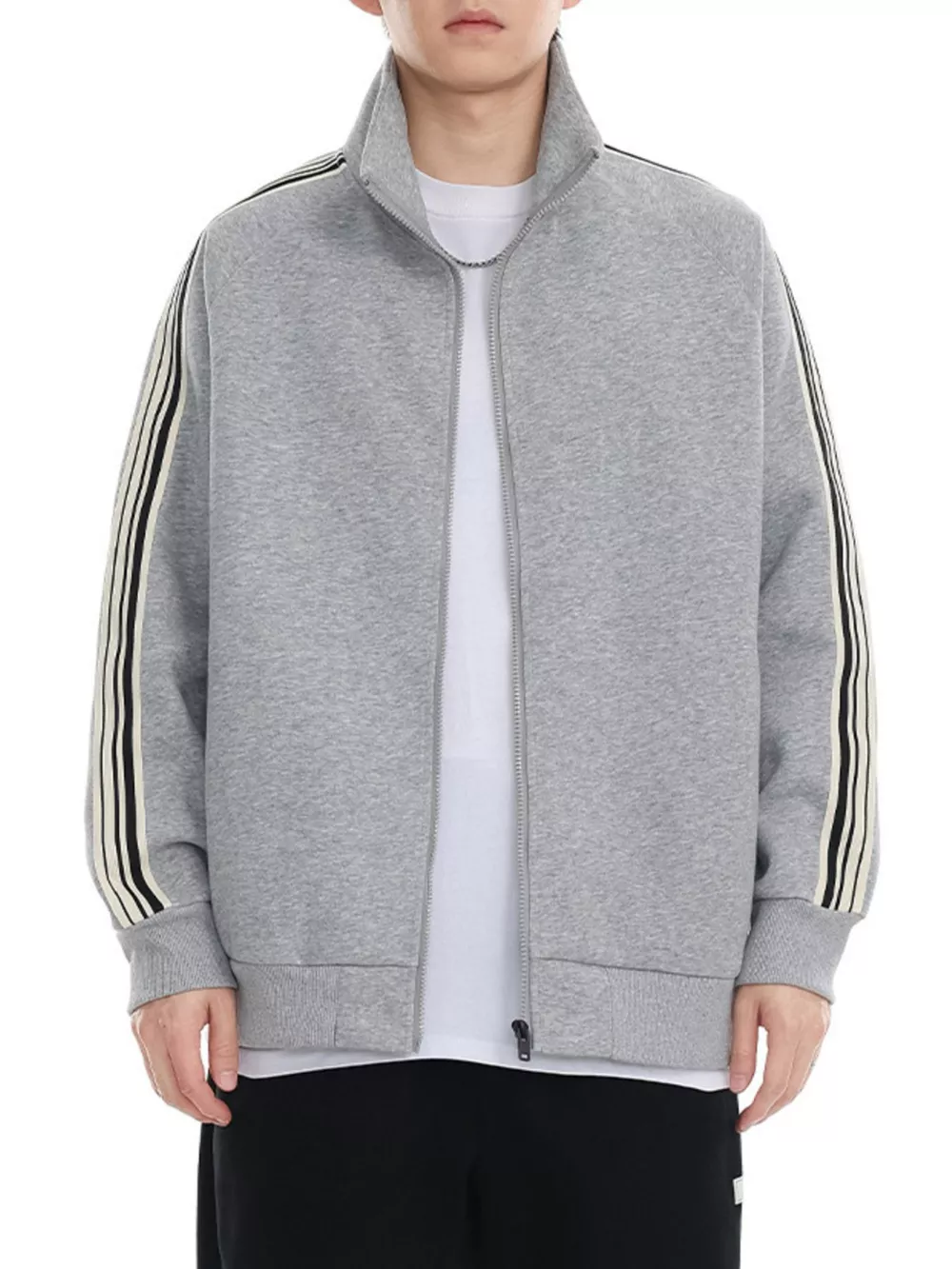Men's Plus Size Striped Sleeve Zip-Up Sweatshirt, image 5