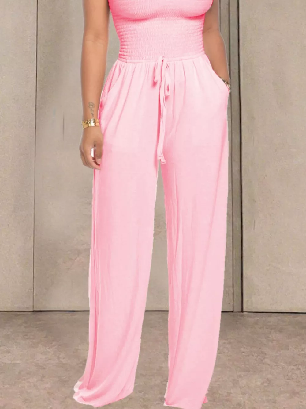 Strapless Smocked Wide-Leg Jumpsuit, image 3