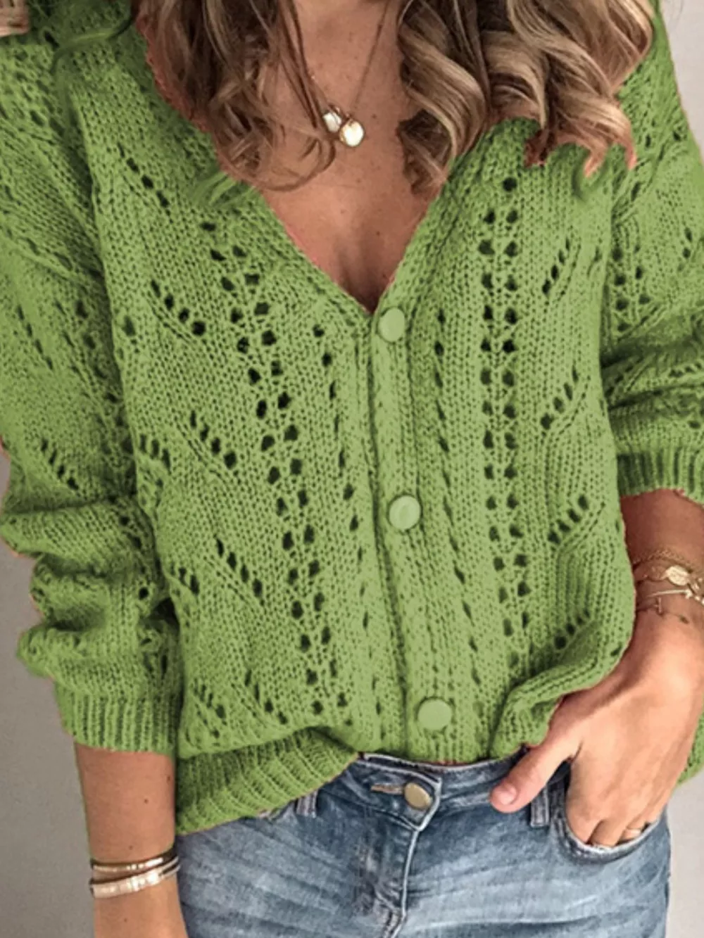 Openwork V-Neck Cardigan, image 4