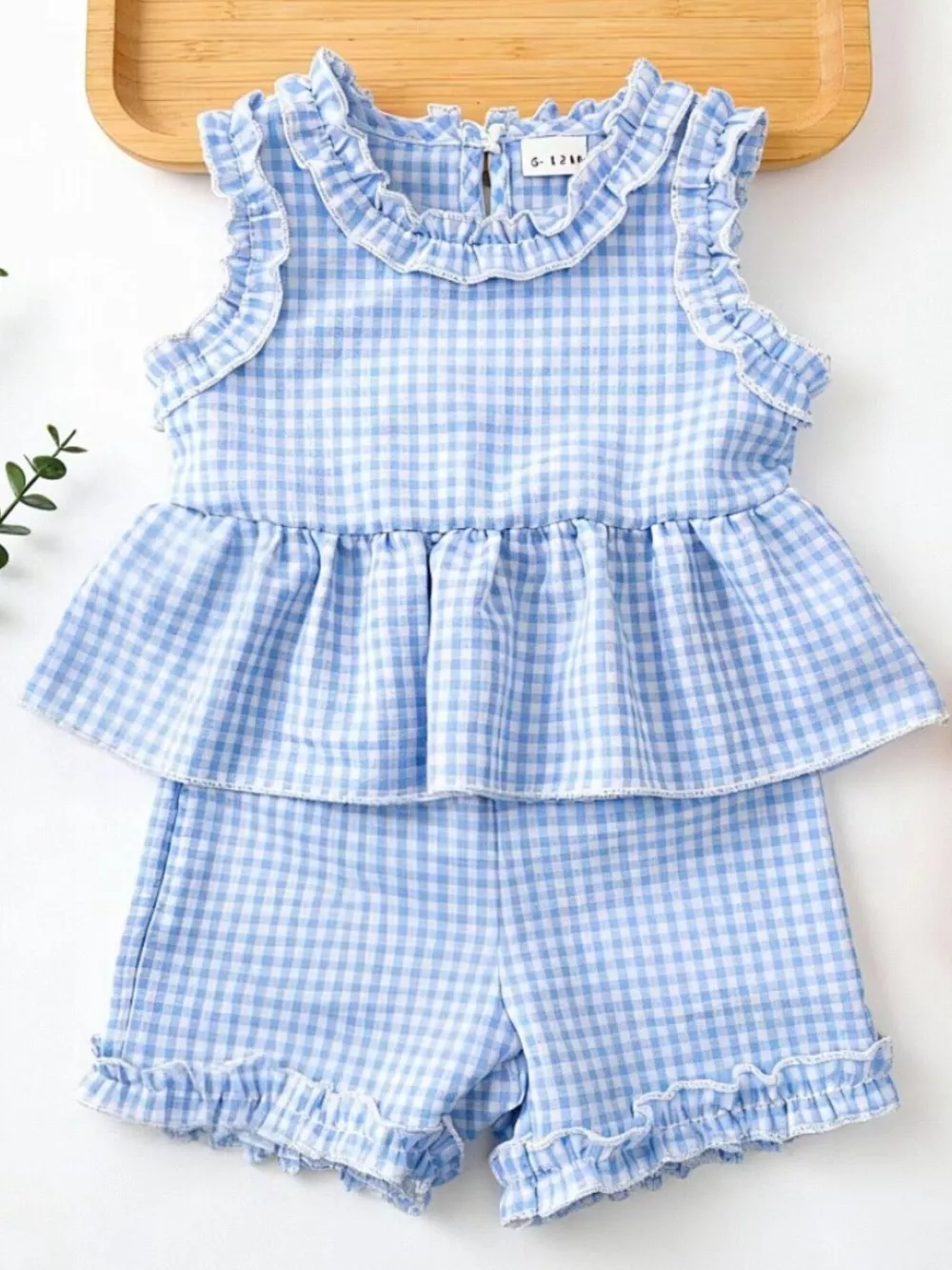 Children's Gingham Ruffle Trim Tank Top & Shorts Set, image 12