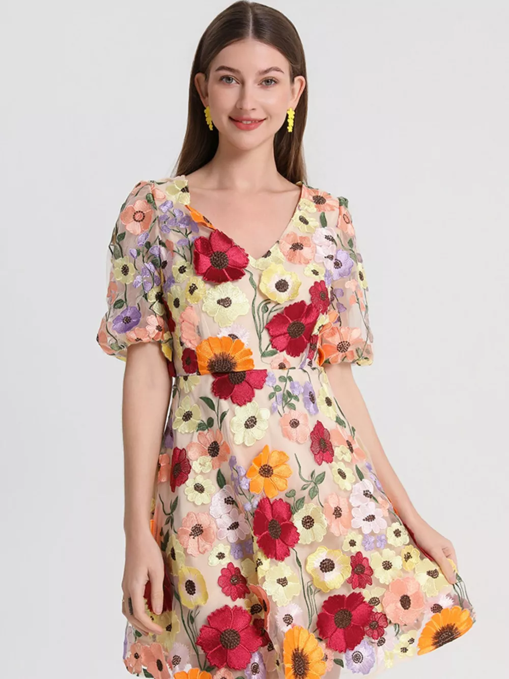 Plus Size Embroidered Floral V-Neck Mini Dress, image 4