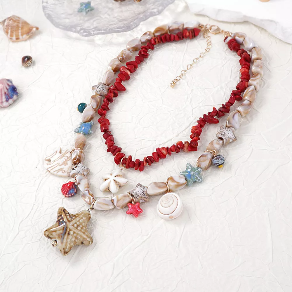 Boho Layered Multi-Strand Beach Shell Charm Necklace, image 4