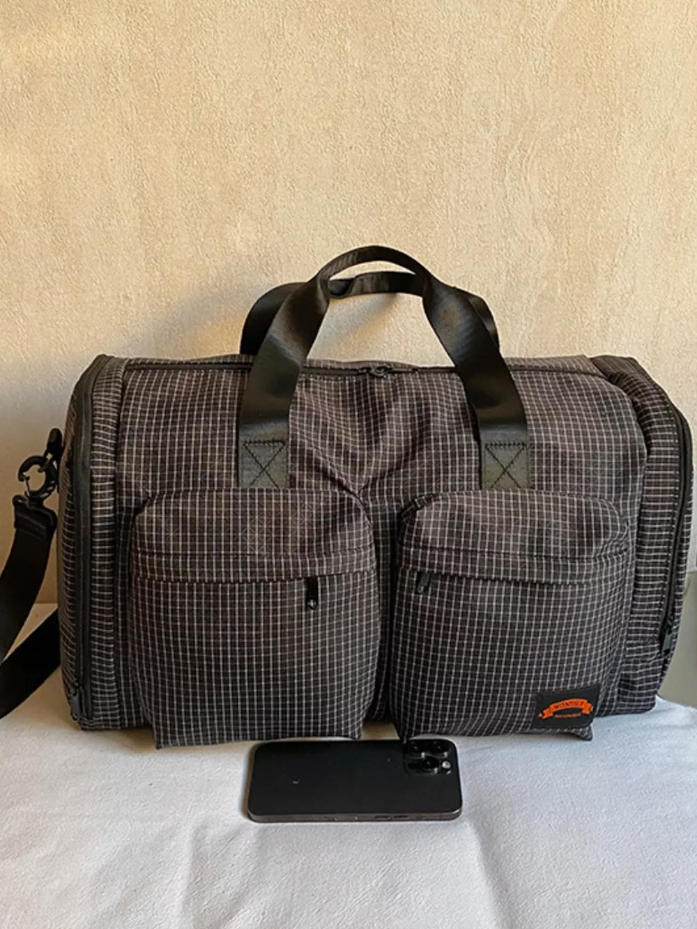 Plaid Duffel Bag with Multiple Pockets, image 5