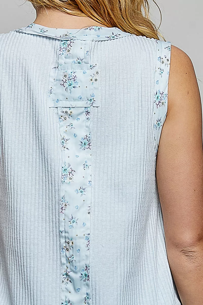Floral Print Patche Round Neck Ribbed Tank with Double Gauze Ruffle Accents, image 7