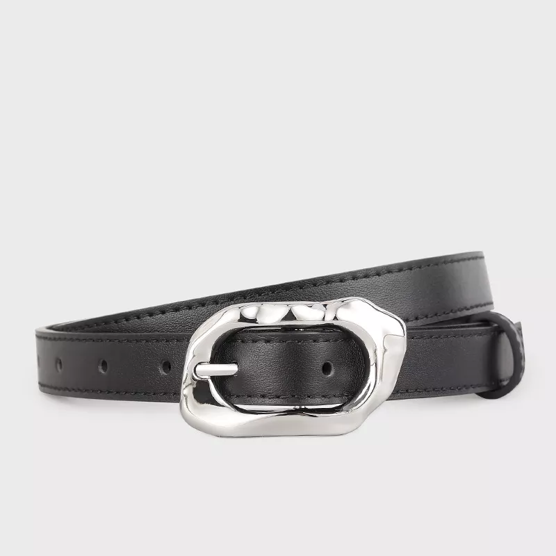 Leather Belt with Silver Buckle, image 3