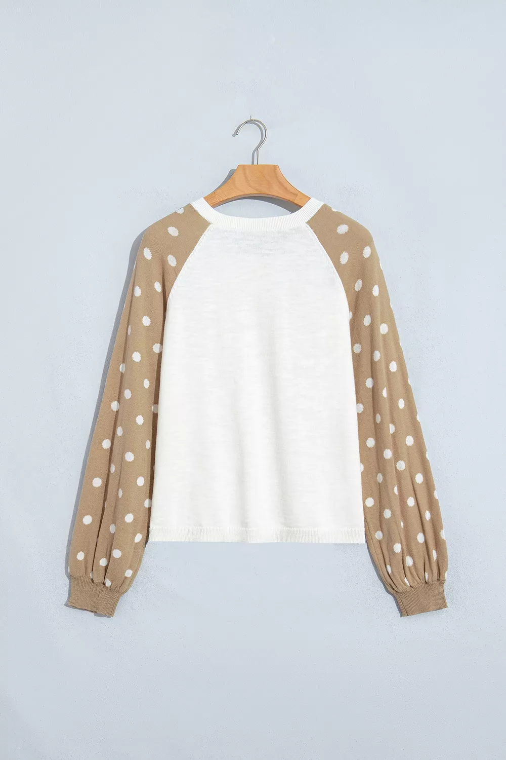 Polka Dot Contrast Long Sleeve Button V Neck Sweater, image 6