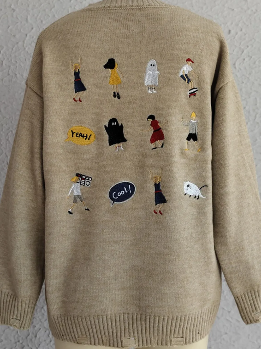 Embroidered Round Neck Dropped Shoulder Sweater, image 16