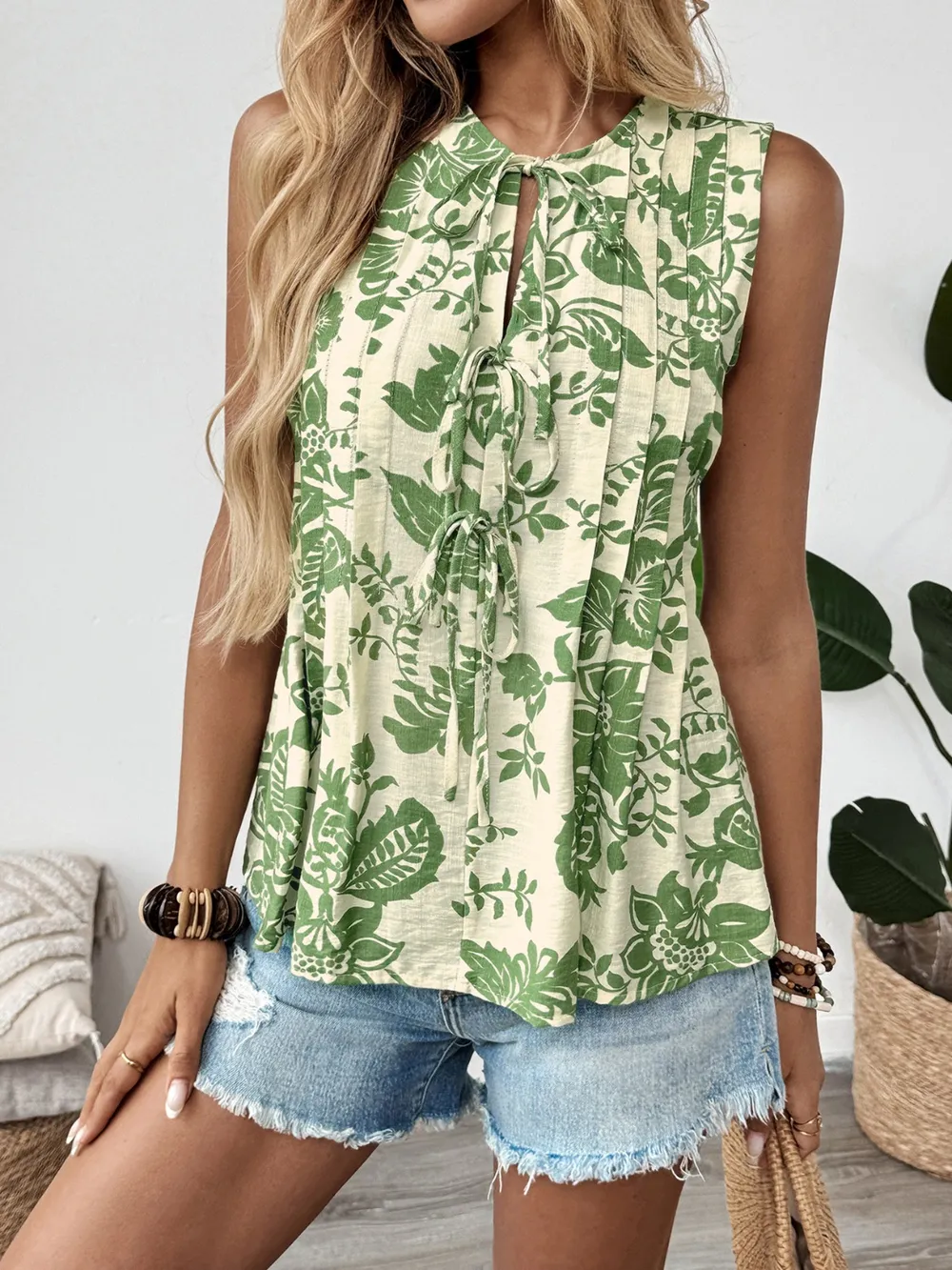 Printed Sleeveless Ruffle Peplum Blouse, image 7