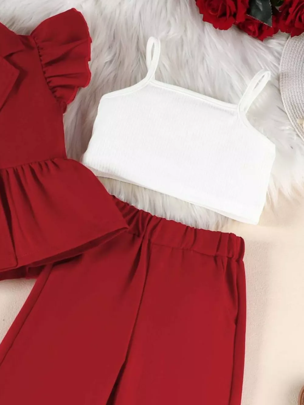 Children's Cami & Ruffle Sleeve Top & Wide Leg Pants Set, image 4