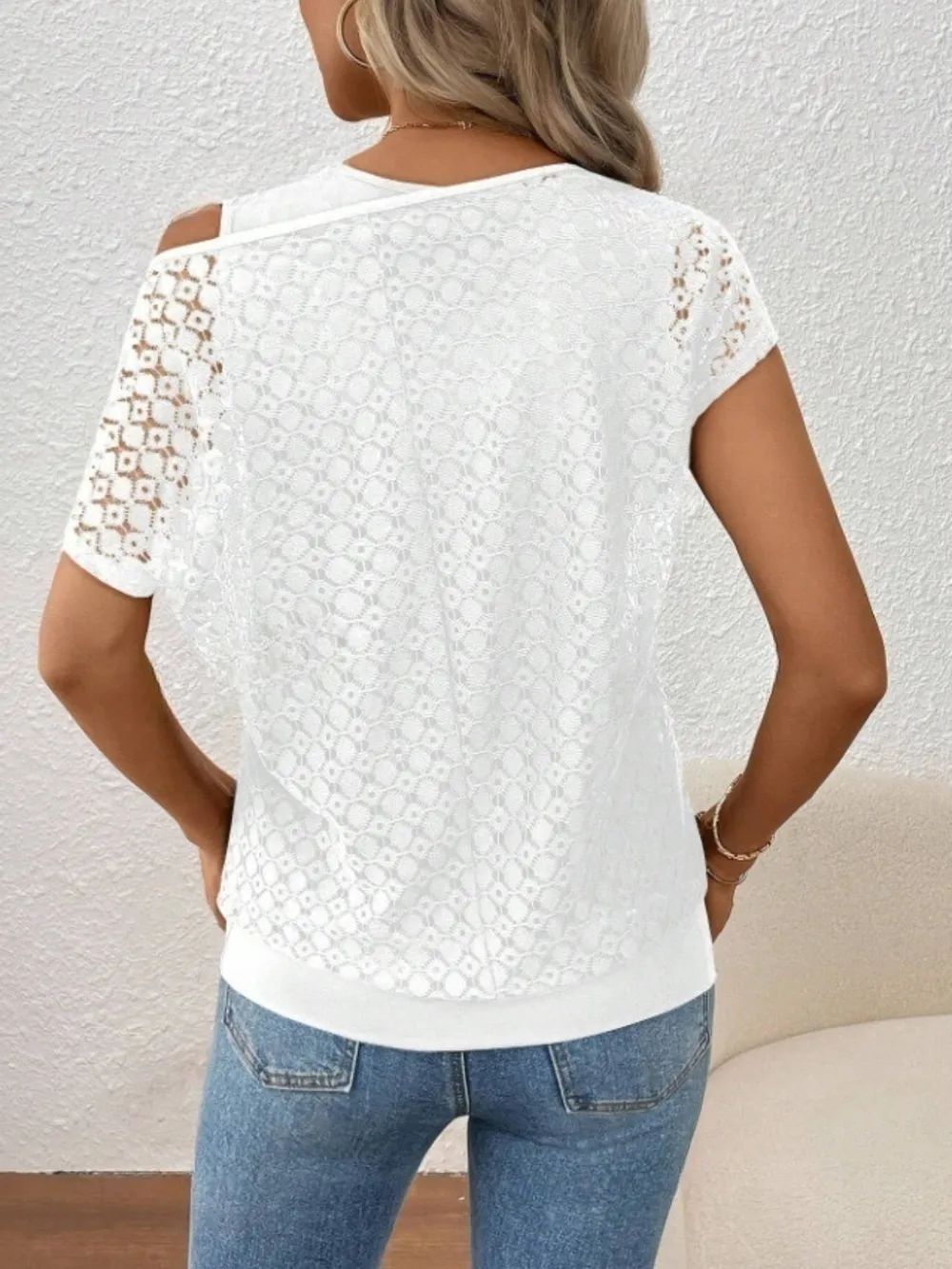 Lace Short Sleeve Fake Two Piece T-Shirt, image 8