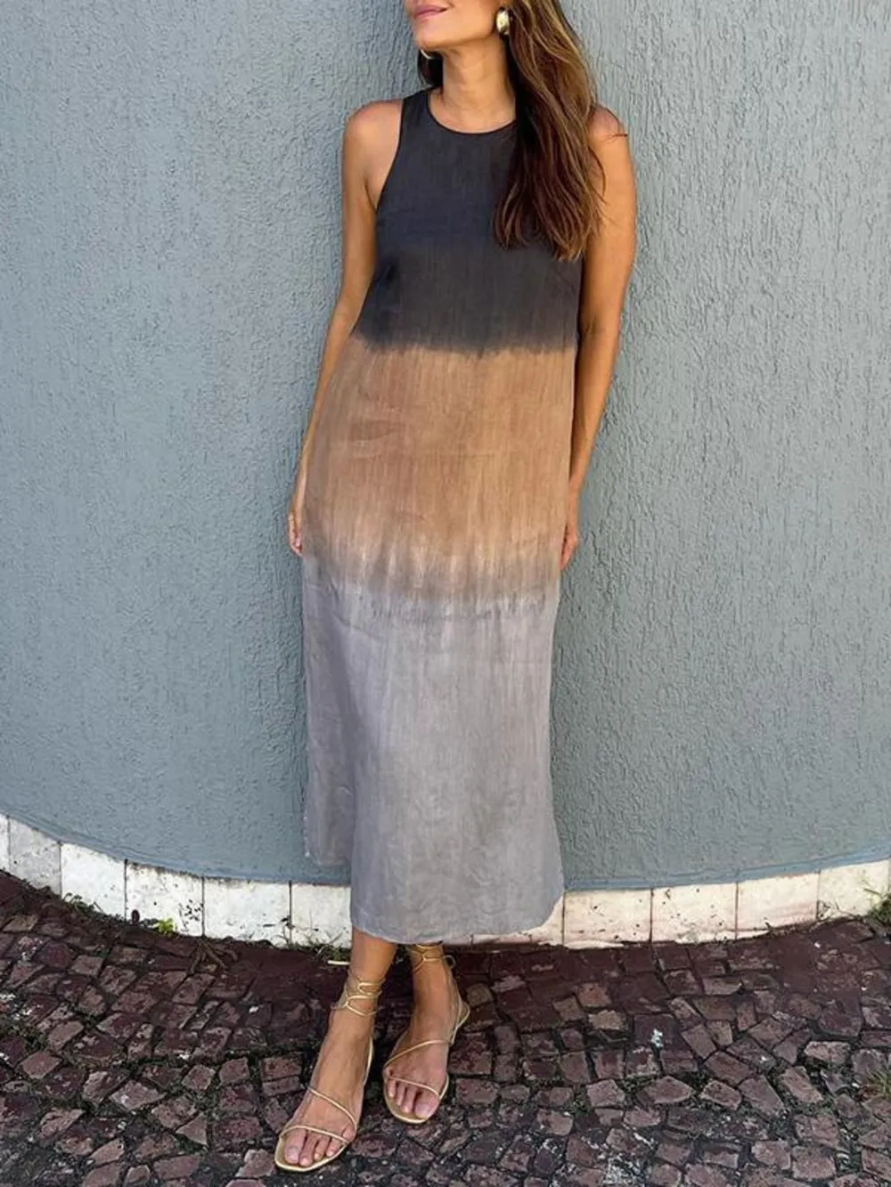 Full Size Sleeveless Gradient Tank Midi Dress Plus Size, image 22