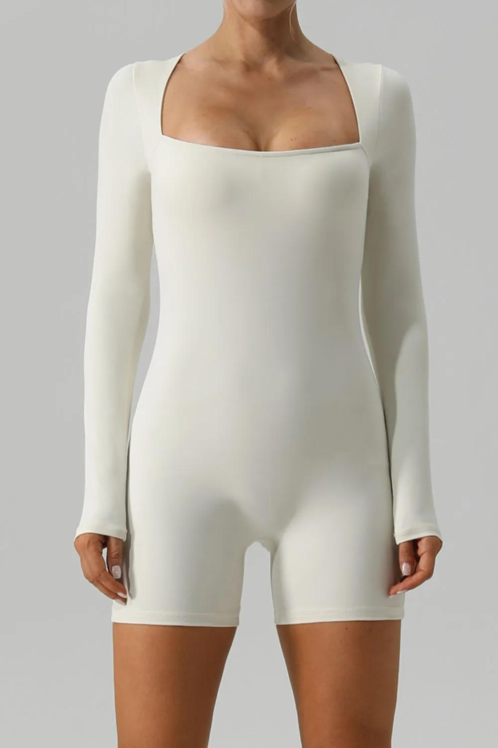 Square Neck Long Sleeve Active Romper, image 2