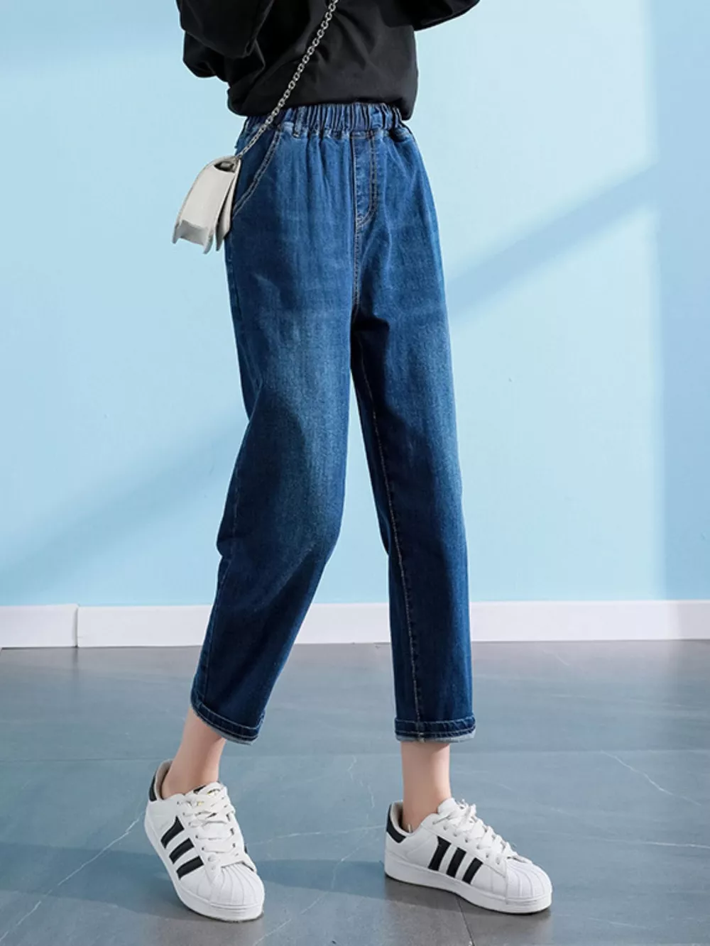 Plus Size High-Waisted Elastic Waistband Casual Jeans, image 6