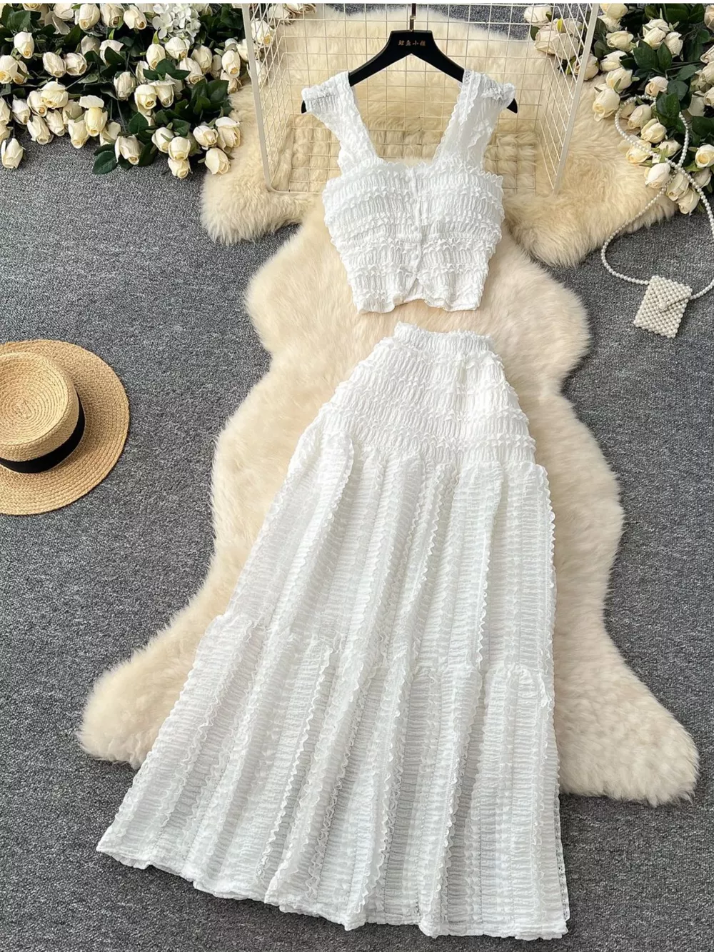Textured Crop Top and Tiered Skirt Set, image 13