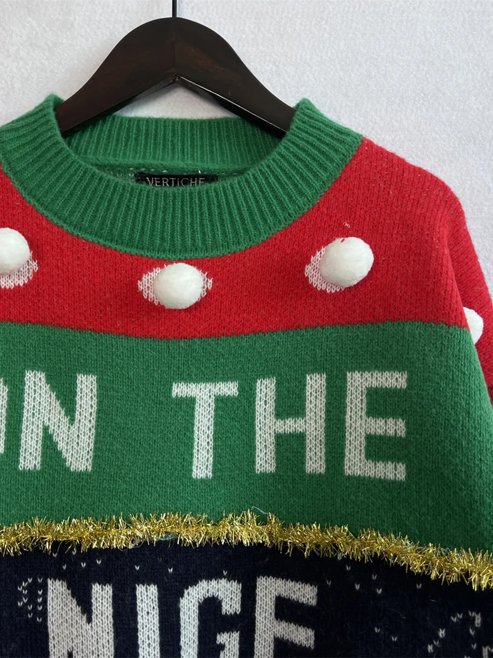Pom-Pom Contrast Round Neck Long Sleeve Sweater, image 6