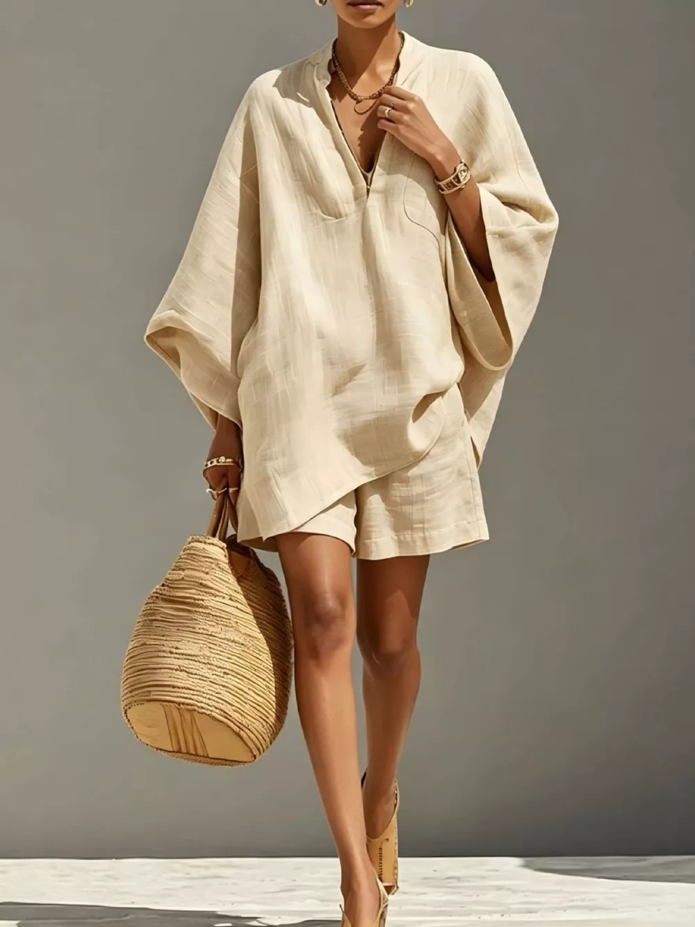 Full Size Solid Color Loose Fit Top and Shorts Set Plus Size, image 3