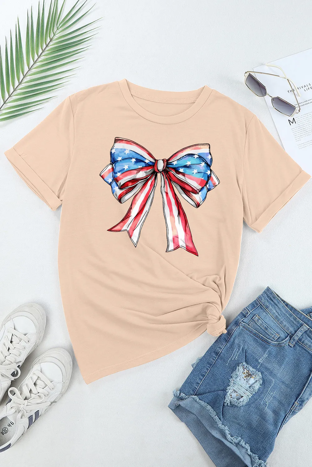 Bow Graphic Round Neck Short Sleeve T-Shirt, image 4