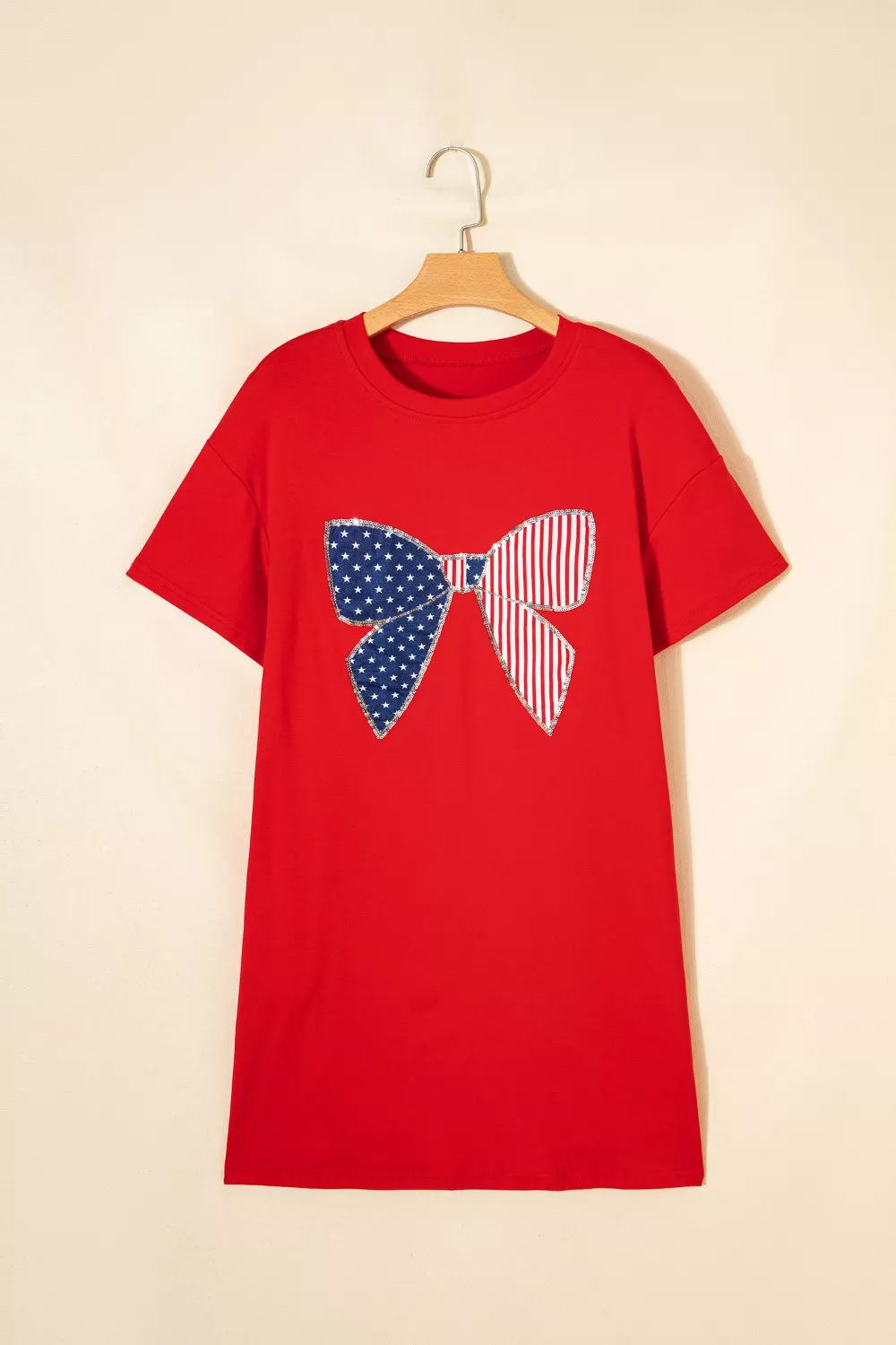 Sequin Trim Stars and Stripes Bow Patched T Shirt Mini Dress, image 5