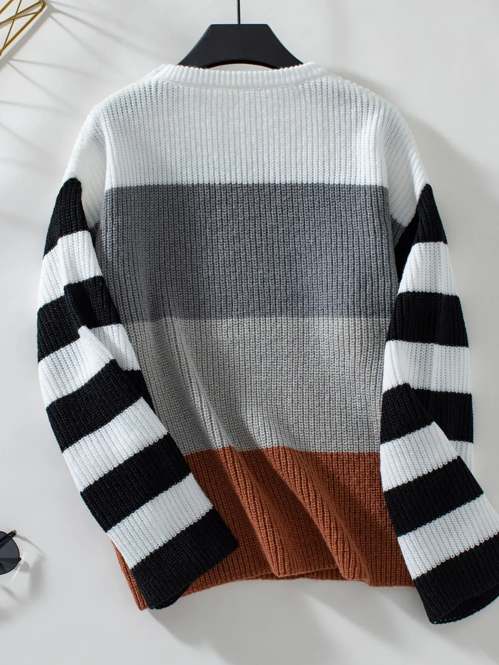 Color Block Round Neck Long Sleeve Sweater, image 7