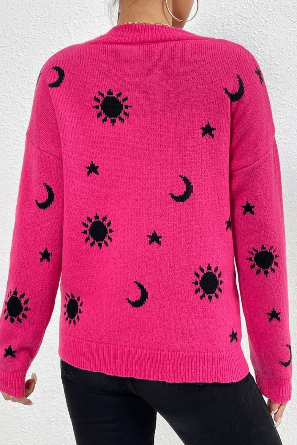 Graphic Mock Neck Dropped Shoulder Sweater, image 3