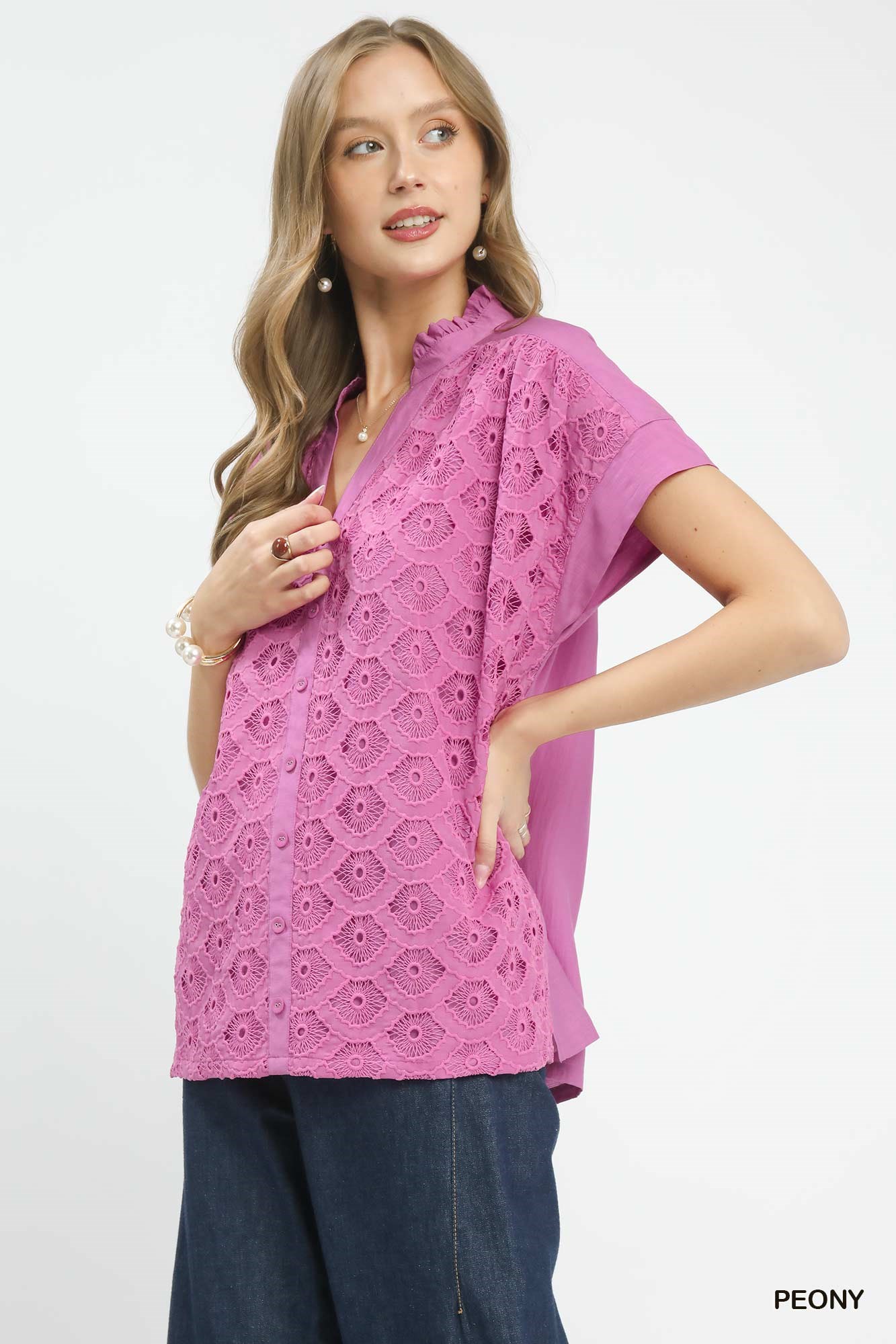 Lace Button-Front Top, image 2