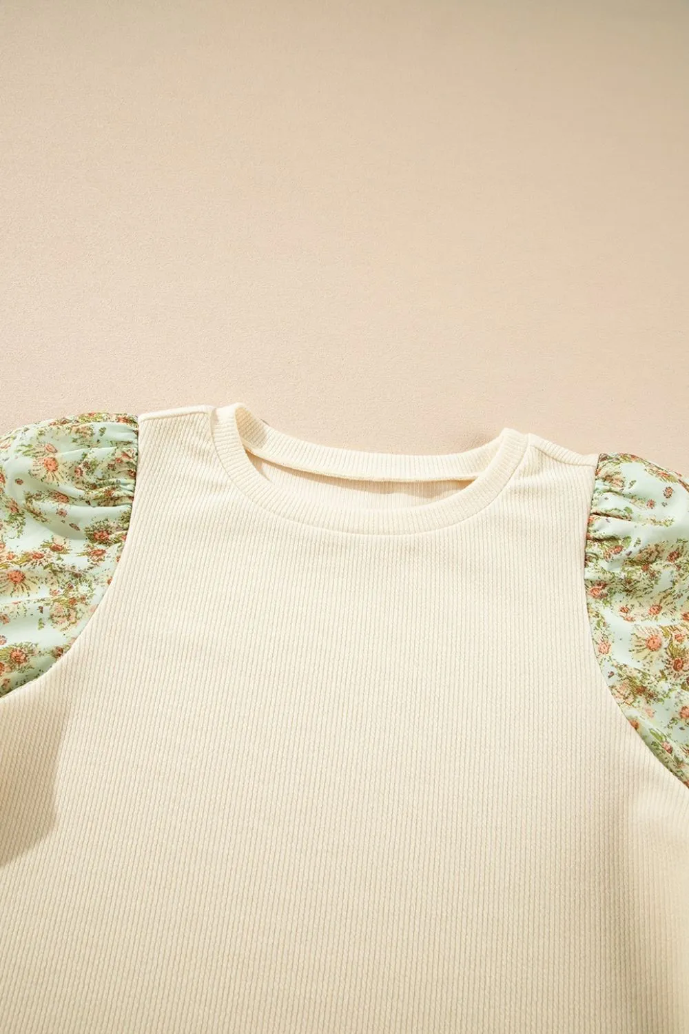 Floral Puff Sleeve Ribbed Blouse, image 7
