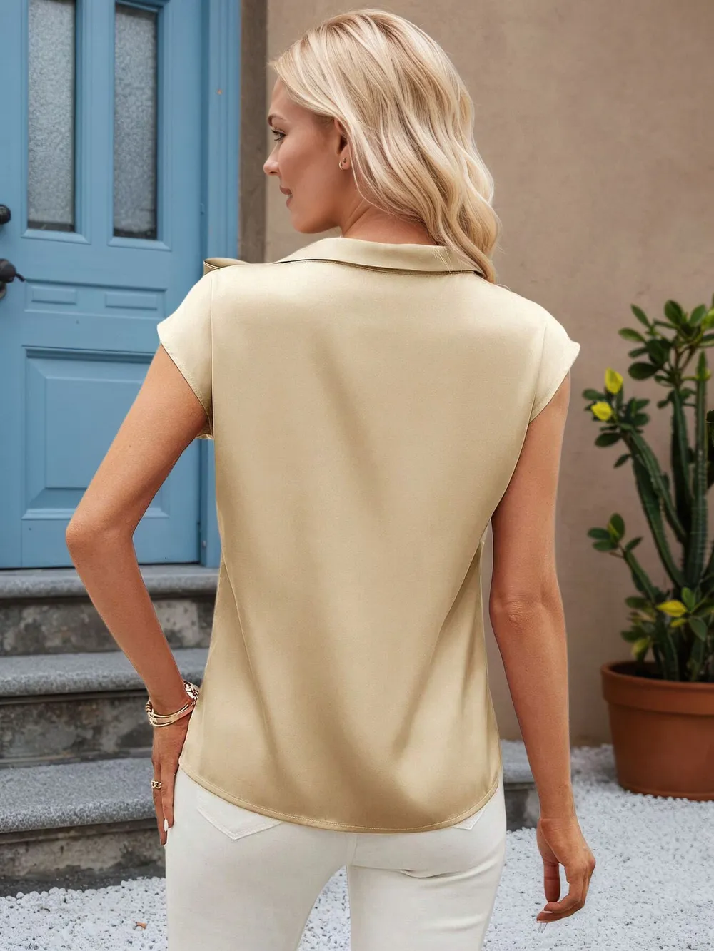 Bow Tie Cap Sleeve Blouse, image 28