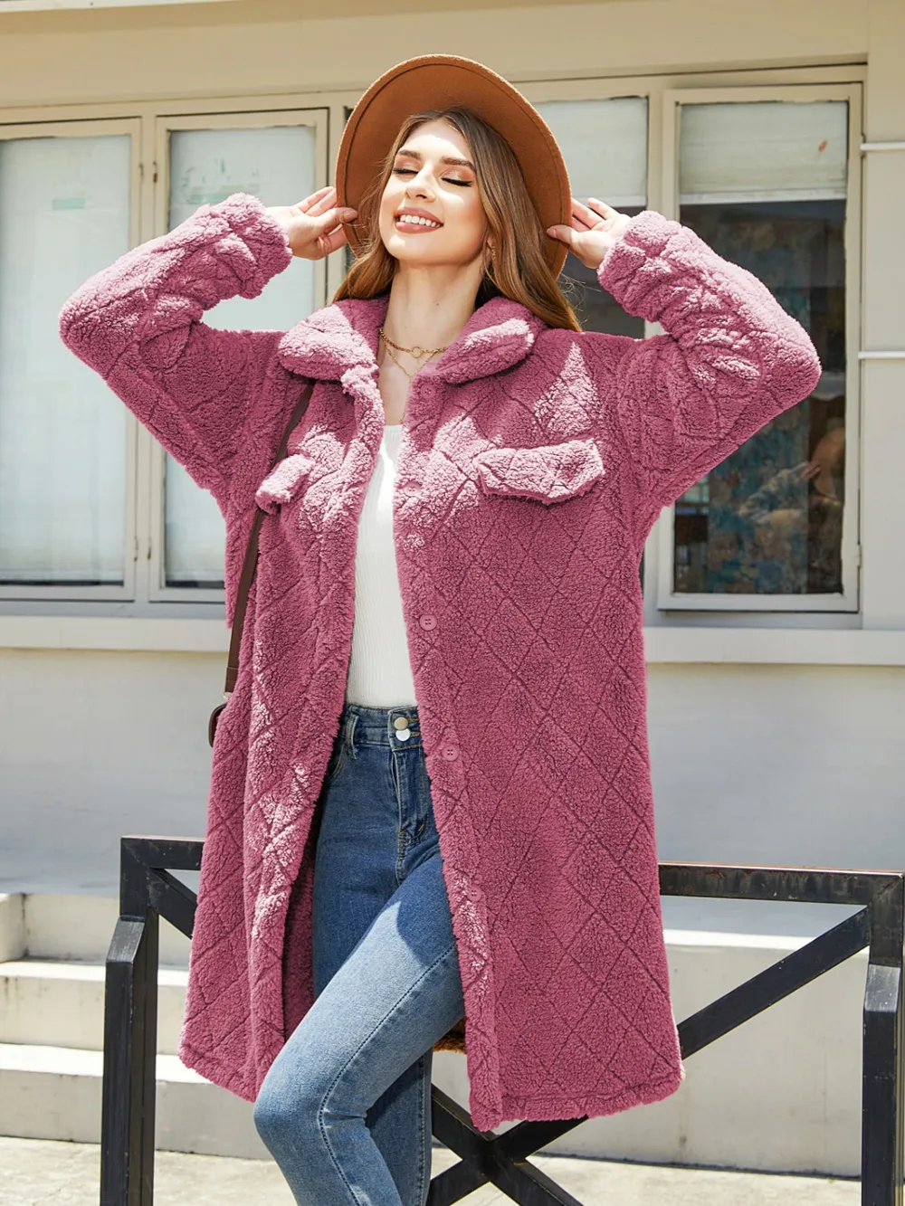 Texture Button Up Dropped Shoulder Coat, image 7