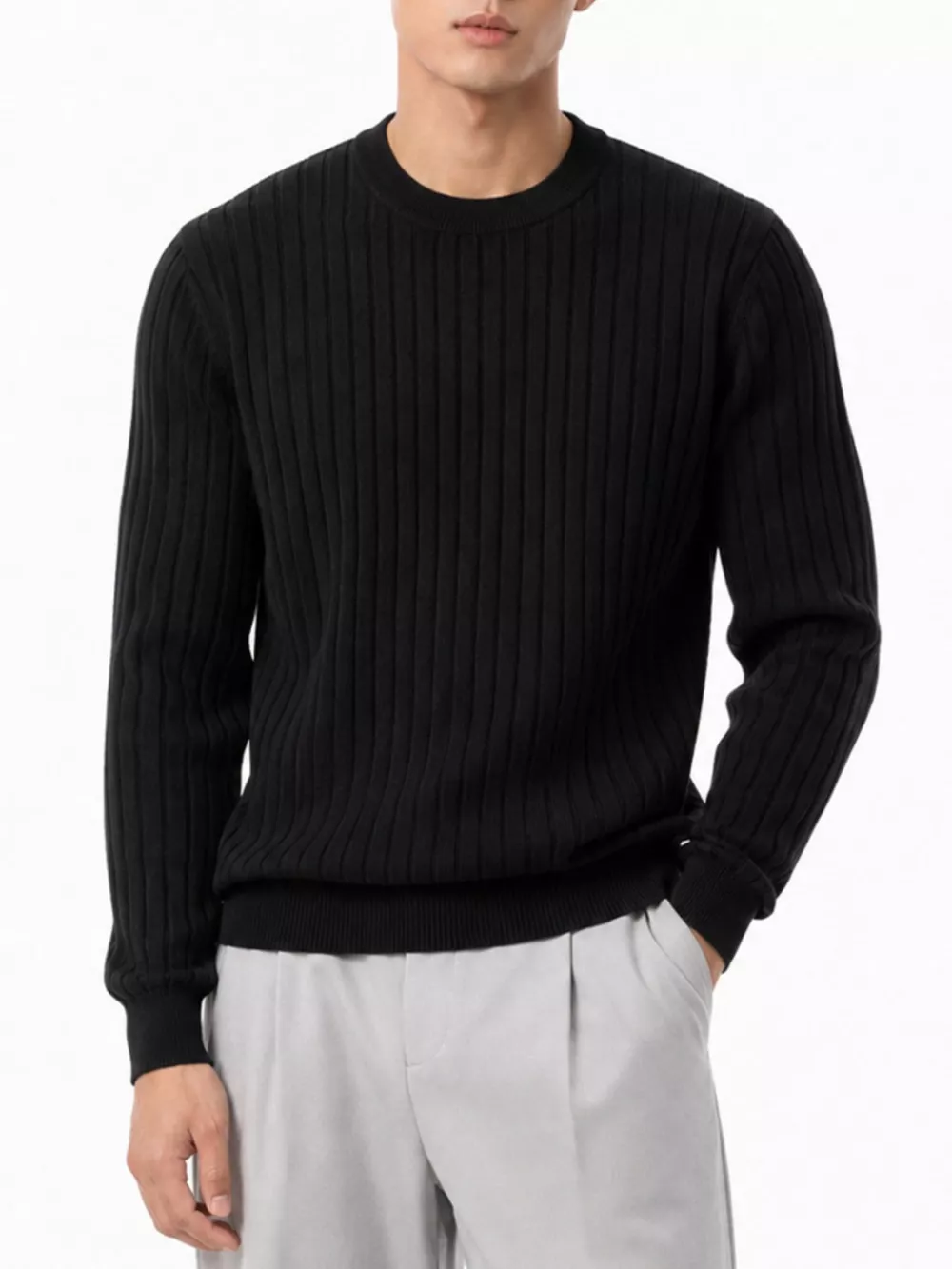 Men's Plus Size Ribbed Knit Crew Neck Sweater, image 5