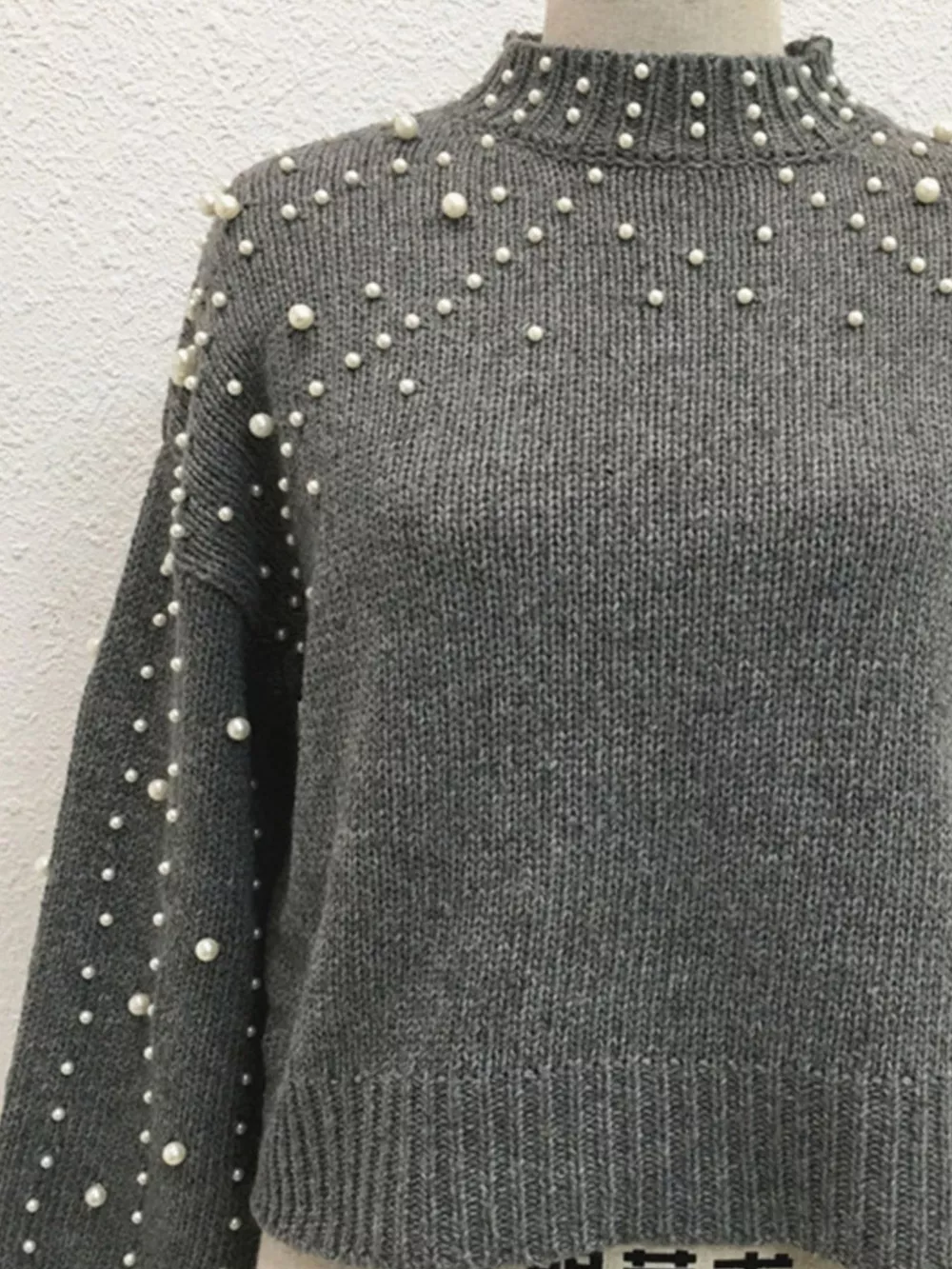 Pearl-Embellished Mock Neck Sweater, image 11