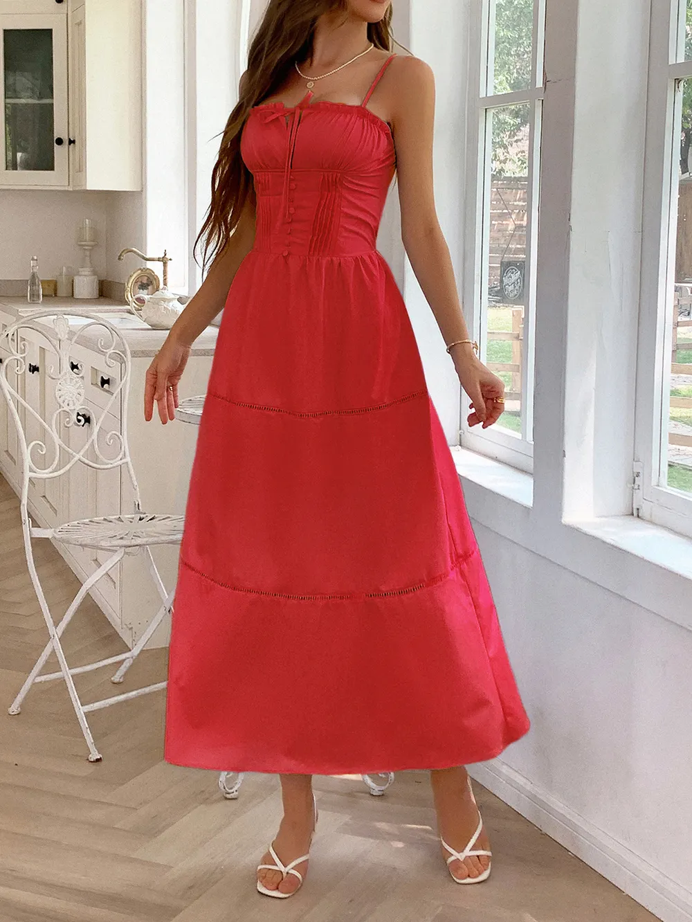 Smocked Back Tie Front Cami Dress, image 6