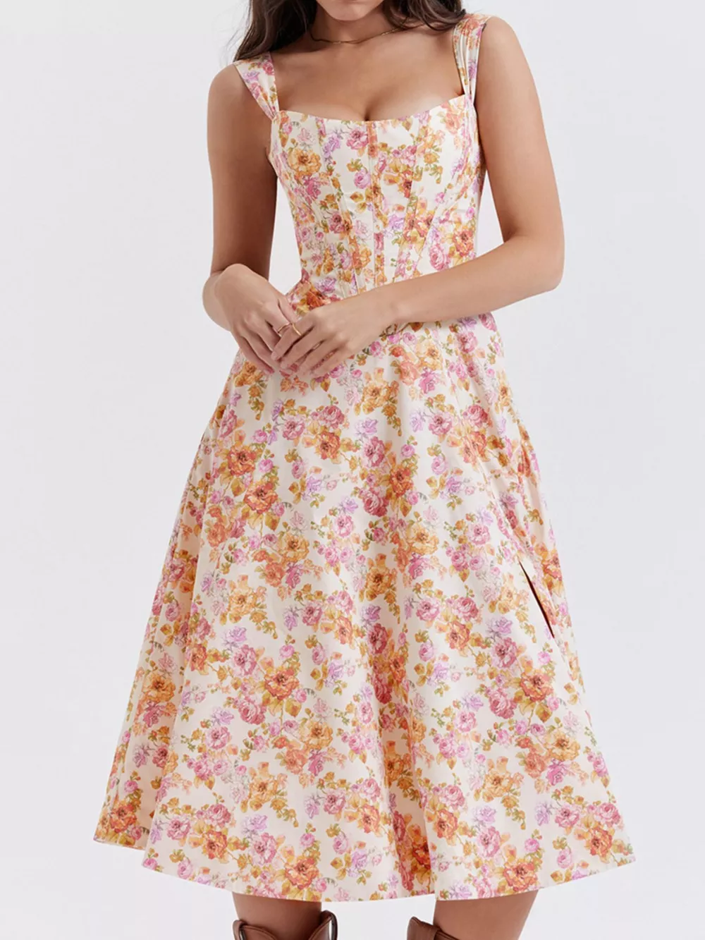 Floral Print Midi Dress with Slit, image 10