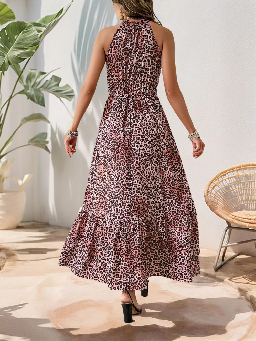 Butterfly Leopard Grecian Neck Maxi Dress, image 5