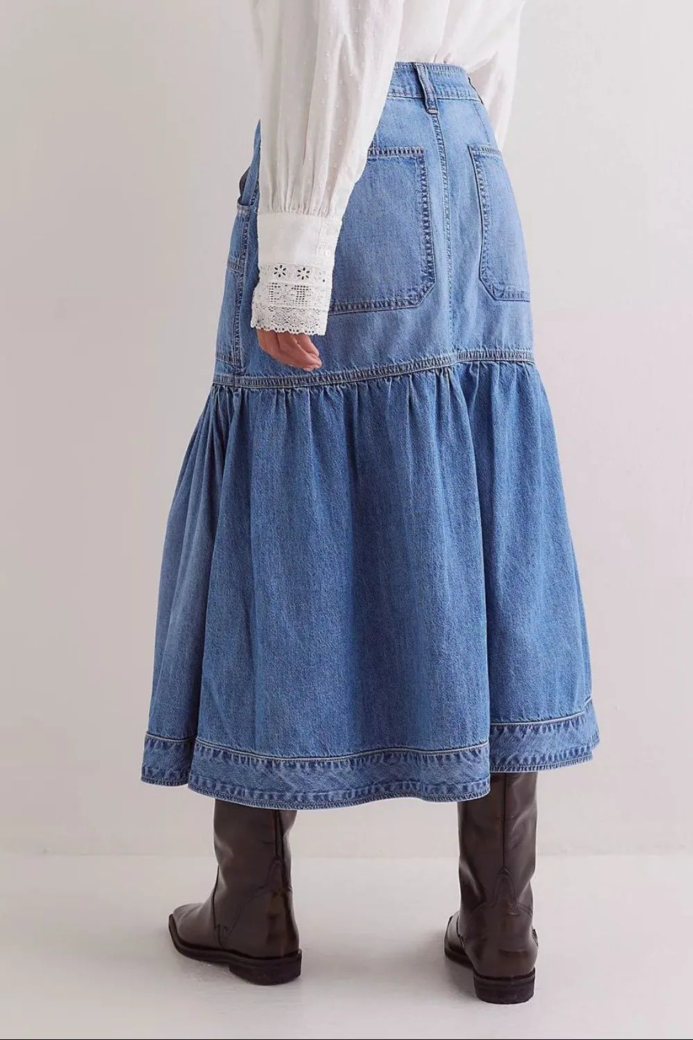 Midi Denim Skirt with Pockets, image 6