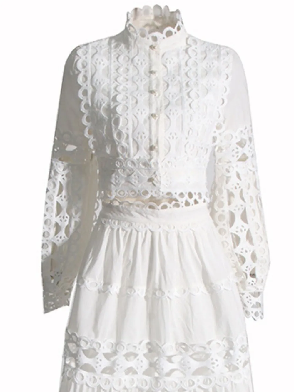 Lace Button Up Long Sleeve Top and Skirt Set, image 10