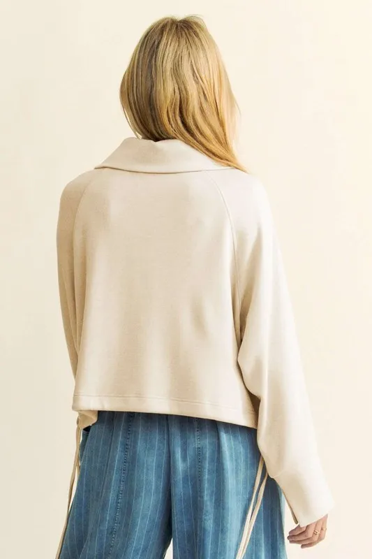 Drawstring Hem Half Zip Raglan Sleeve Sweatshirt, image 2
