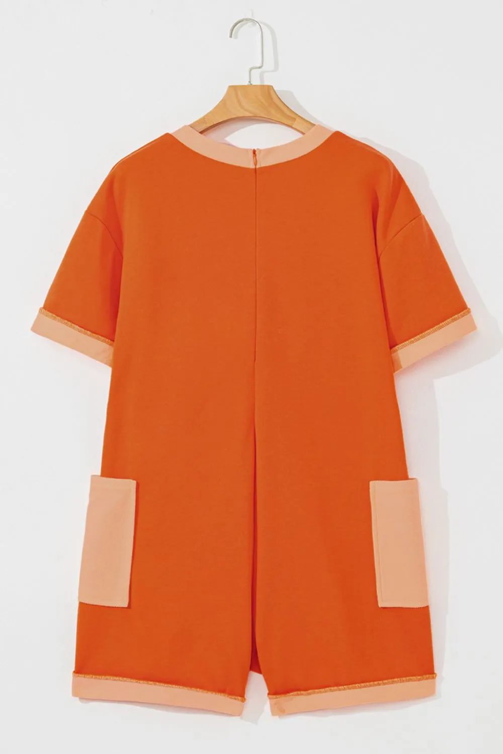 Two-Tone Short Sleeve V Neck Patched Pocket Romper, image 6