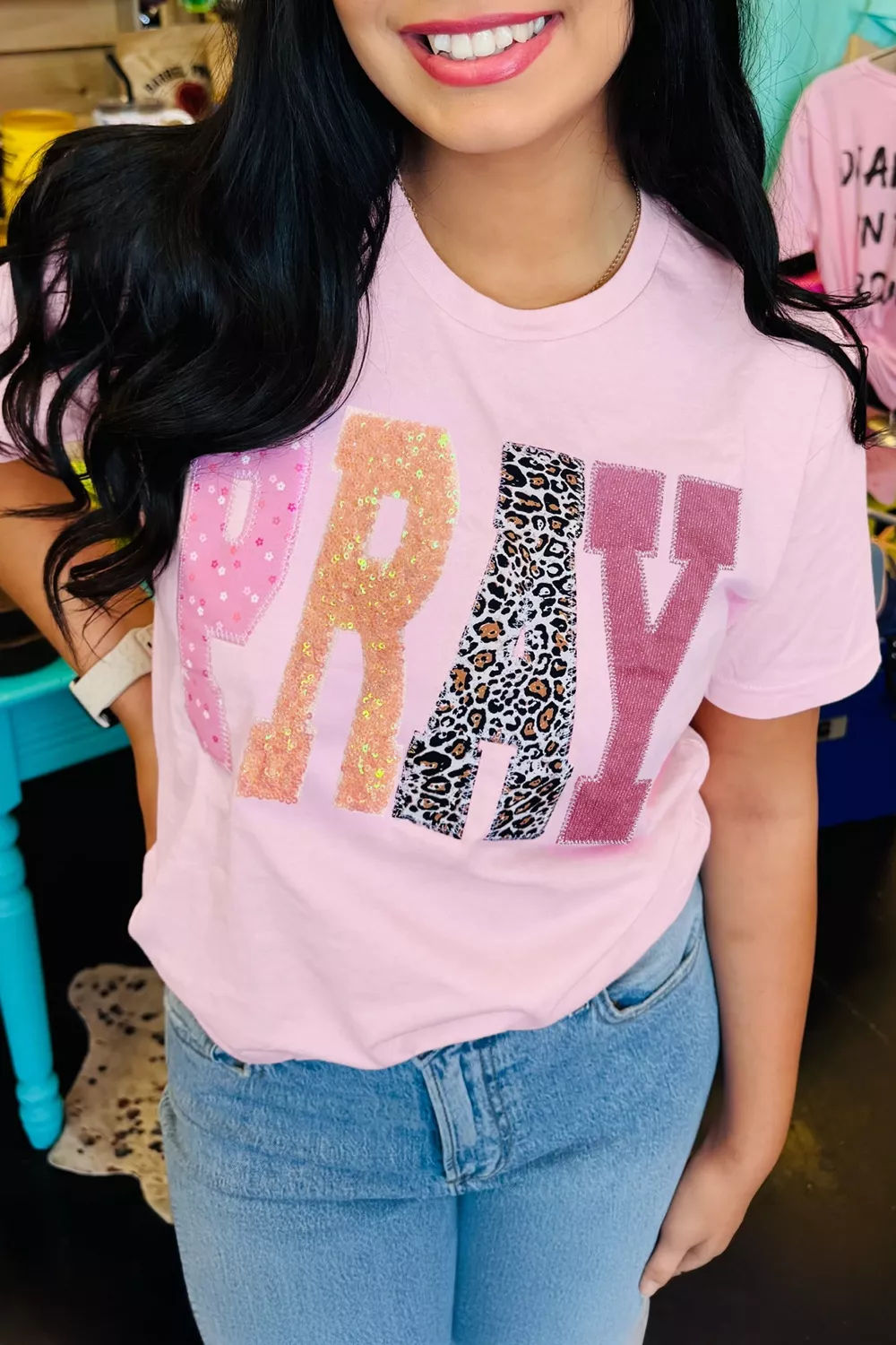 PRAY Sequin Leopard Multiple Patched Graphic Tee, image 2